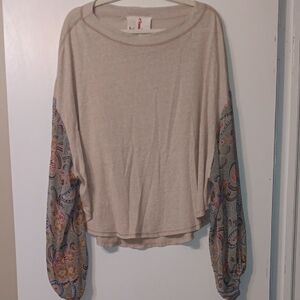 Beige Paisley Sleeve Women's Top